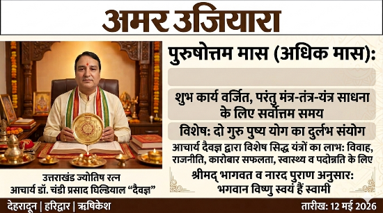 साधना और सिद्धि के लिए वरदान सिद्ध होगा आगामी ‘पुरुषोत्तम मास’: आचार्य डॉ. चंडी प्रसाद घिल्डियाल